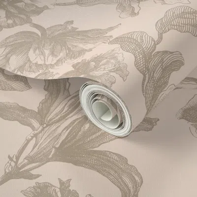 Spoonflower Peel And Stick Wallpaper Vintage Chintz New Farmhouse Engraving Roses Lilies Poppies Peonies Garden 