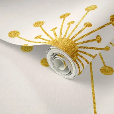 Spoonflower Peel And Stick Wallpaper Vintage Dandelion Print In Cream White And Gold Texture Mid Century Modern 