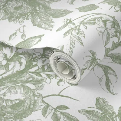 Spoonflower Peel And Stick Wallpaper Vintage English Chintz Roses With Elegant Country Florals Green  Removable