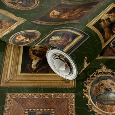Spoonflower Peel And Stick Wallpaper Vintage Famous Golden Retriever Dogs In Gold-framed Museum Portraits 10 2' 