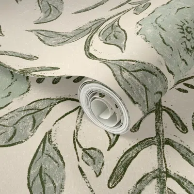 Spoonflower Peel And Stick Wallpaper Vintage Hand Drawn Botanical Floral Damask Antique Sage Green Large 2' X 12