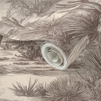 Spoonflower Peel And Stick Wallpaper Vintage High Desert Toile - Sepia On Warm Sand - Large Scale 2' X 12' Remov