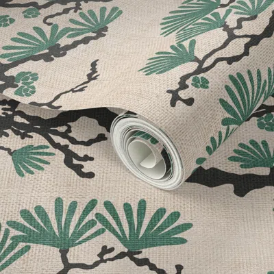 Spoonflower Peel And Stick Wallpaper Vintage Japanese Pine Tree 2' X 12' Removable
