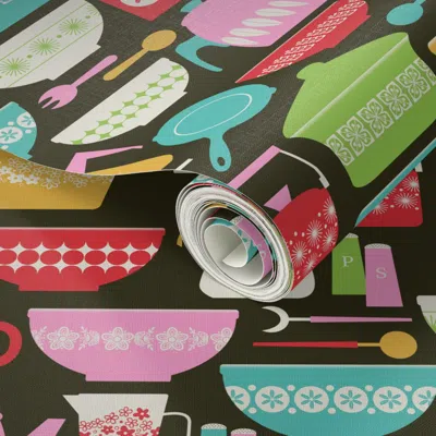 Spoonflower Peel And Stick Wallpaper Vintage Kitchen - Bright  Removable