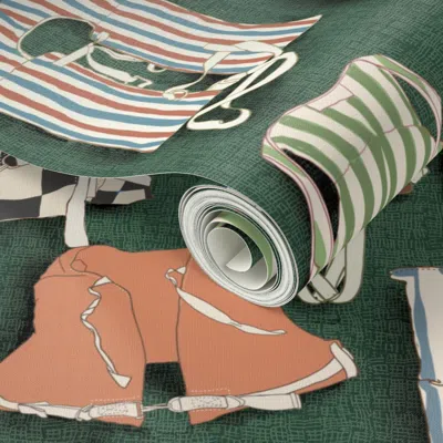 Spoonflower Peel And Stick Wallpaper Vintage Life Vests On Forest Green 14 2' X 12' Removable