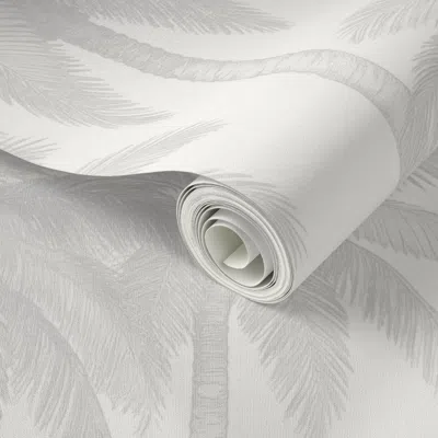 Spoonflower Peel And Stick Wallpaper Vintage Palm Grove - Silver Mist On Soft White - Large Scale 2' X 12' Remov In Neutral