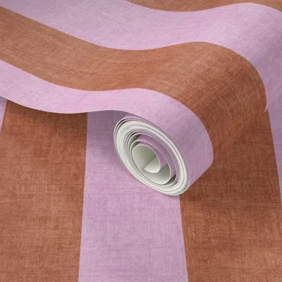 Spoonflower Peel And Stick Wallpaper Vintage Retro Wide Stripes With Linen Texture In Terracotta And Lilac  Remo In Multi