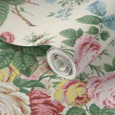 Spoonflower Peel And Stick Wallpaper Vintage Roses On Tan 2' X 12' Removable