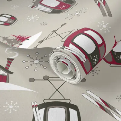 Spoonflower Peel And Stick Wallpaper Vintage Ski Gondolas (woodland) 2' X 12' Removable In Multi