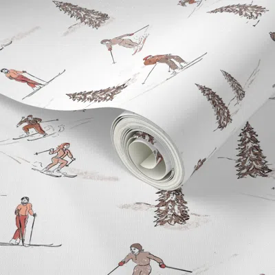Spoonflower Peel And Stick Wallpaper Vintage Ski Hill - White Version 2' X 12' Removable