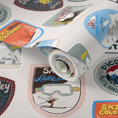 Spoonflower Peel And Stick Wallpaper Vintage Ski Patches Cream Large 2' X 12' Removable