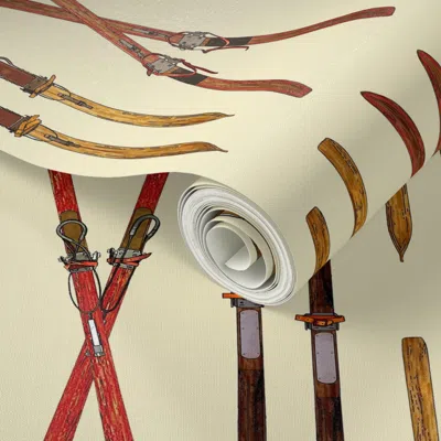 Spoonflower Peel And Stick Wallpaper Vintage Ski Sketched Decor By Diane Gilbert 2' X 12' Removable