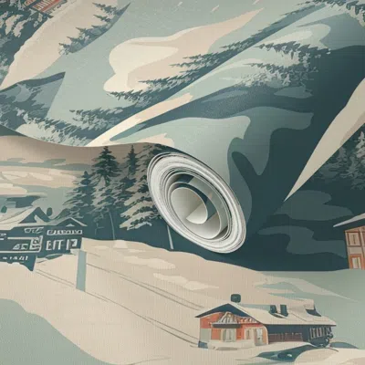 Spoonflower Peel And Stick Wallpaper Vintage Ski Slope Blue 2' X 12' Removable