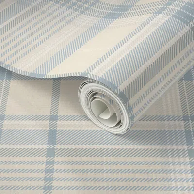 Spoonflower Peel And Stick Wallpaper Vintage Tartan - Holiday Plaid - Baby Blue And Cream  Removable In Neutral