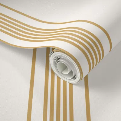 Spoonflower Peel And Stick Wallpaper Vintage Ticking Stripe In Mustard Yellow And Cream 2' X 12' Removable