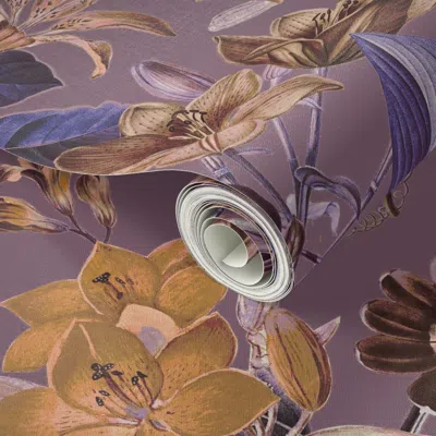 Spoonflower Peel And Stick Wallpaper Vintage Tropical Flowers Exotic Fruits Green Leaves And Colorful Antique 2' In Multi