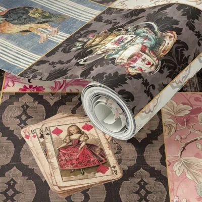 Spoonflower Peel And Stick Wallpaper Vintage Victorian Alice In Wonderland 6 Squares Cheater Quilt Pink Black 2'