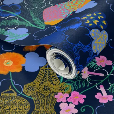 Spoonflower Peel And Stick Wallpaper Visit Morocco - Tour Marrakesh (navy)  Removable In Blue