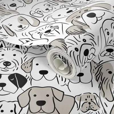 Spoonflower Peel And Stick Wallpaper Waggin Tails - Black/gray On White -12" Repeat  Removable