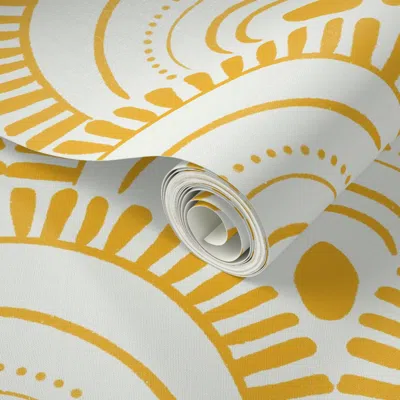 Spoonflower Peel And Stick Wallpaper Warm Yellow Hand Drawn Scallop Pattern - Minimalistic Sunny Kids Room  Remo