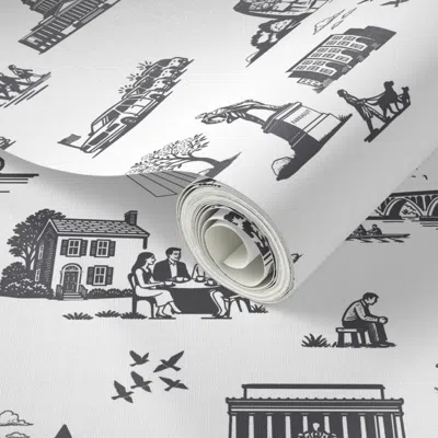 Spoonflower Peel And Stick Wallpaper Washington Dc Toile De Jouy Pattern In Grey And White 2' X 12' Removable