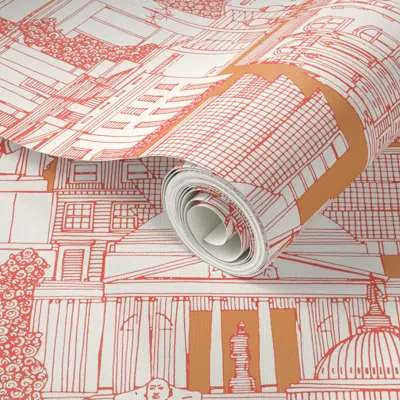 Spoonflower Peel And Stick Wallpaper Washington Dc Toile Sunset Orange  Removable