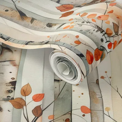 Spoonflower Peel And Stick Wallpaper Watercolor Autumn Birch Tree Forest 2' X 12' Removable