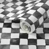 Spoonflower Peel And Stick Wallpaper Watercolor Checker 1" Squares - Black And White 2' X 12' Removable In Black