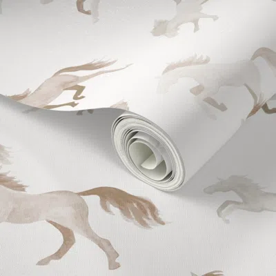 Spoonflower Peel And Stick Wallpaper Watercolor Horses - Taupe 2' X 12' Removable