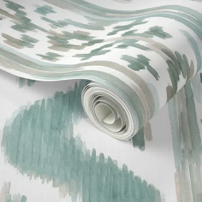 Spoonflower Peel And Stick Wallpaper Watercolor Ikat Tarragon Tan  Removable