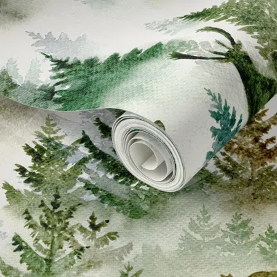 Spoonflower Peel And Stick Wallpaper Watercolor Misty Woodland Creatures 2' X 12' Removable