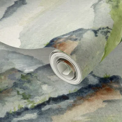 Spoonflower Peel And Stick Wallpaper Watercolor Mountains Jumbo Large Scale Green Ivory Cream Soft White Beige 2