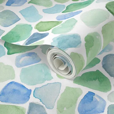 Spoonflower Peel And Stick Wallpaper Watercolor Sea Glass Blue Green And Aqua  Removable