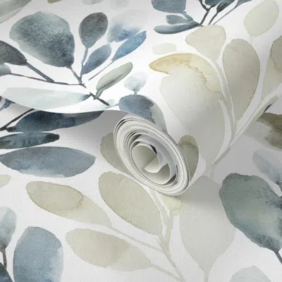 Spoonflower Peel And Stick Wallpaper Watercolor Sprigs Muted Tan Blue Jumbo  Removable