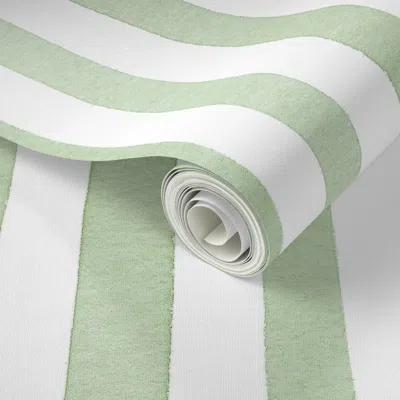 Spoonflower Peel And Stick Wallpaper Watercolor Vertical Stripes In Sage Green - Painted Light Green Lines L 2' 