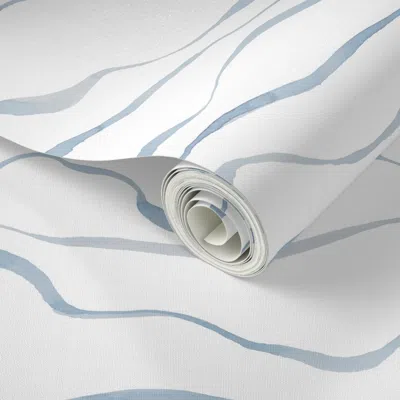 Spoonflower Peel And Stick Wallpaper Watercolor Waves In Grey Blue 2' X 12' Removable