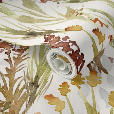 Spoonflower Peel And Stick Wallpaper Watercolor Weeds And Wildflowers - Large - Botanical Natural Field Meadow 2 In Multi