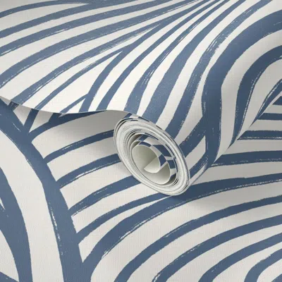 Spoonflower Peel And Stick Wallpaper Waves In Motion Coastal Summer Moonlight Blue Plain Extra Large  Removable