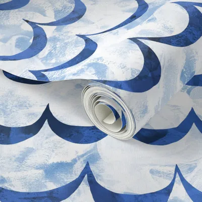 Spoonflower Peel And Stick Wallpaper Waves Light Blue 2' X 12' Removable