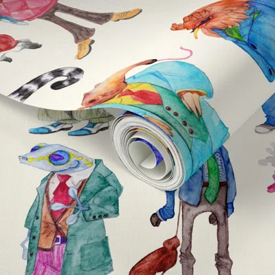 Spoonflower Peel And Stick Wallpaper Well Dressed Menagerie 2' X 12' Removable