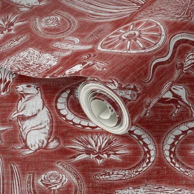 Spoonflower Peel And Stick Wallpaper Western Cowboy Novelty Allover Bandana Inspired Icons On Red 2' X 12' Remov