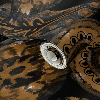 Spoonflower Peel And Stick Wallpaper Western Goth Paisley &black Brown &vintage Rustic Dark Cowboy Aesthetic L  