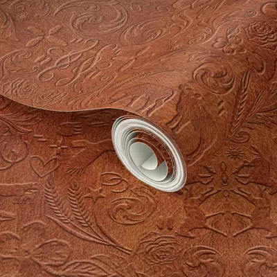 Spoonflower Peel And Stick Wallpaper Western Leather Pattern 2' X 12' Removable