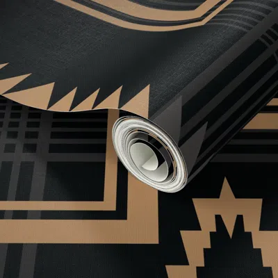 Spoonflower Peel And Stick Wallpaper Western Life Cross Blanket Camel Gray Black 2' X 12' Removable