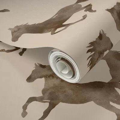 Spoonflower Peel And Stick Wallpaper Western Range In Chocolate On Nantucket Dune 2' X 12' Removable In Brown