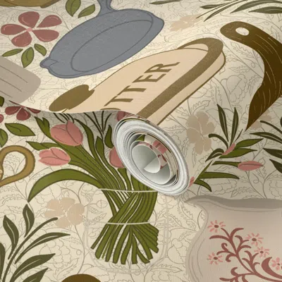 Spoonflower Peel And Stick Wallpaper Whimsical Cottage Kitchen Pattern With Spring Blooms-large  Removable In Multi