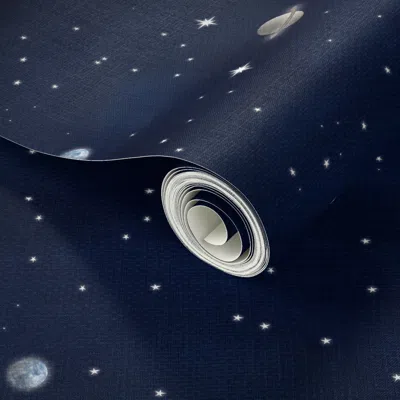 Spoonflower Peel And Stick Wallpaper Whimsical Solar System Galaxy Starry Night Sky Outer Space Adventure Retro 