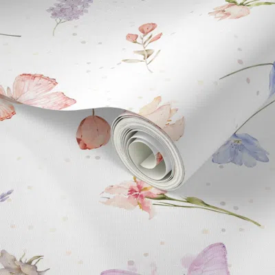 Spoonflower Peel And Stick Wallpaper White And Pink Butterfly Peach Floral For Baby Quilt Pastel Butterflies And