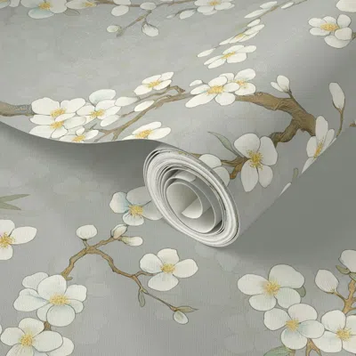Spoonflower Peel And Stick Wallpaper White Blossoms On Neutral Beige Background Delicate Botanical 2' X 12' Remo