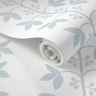Spoonflower Peel And Stick Wallpaper White Ice Blue Lilac Vine 2' X 12' Removable